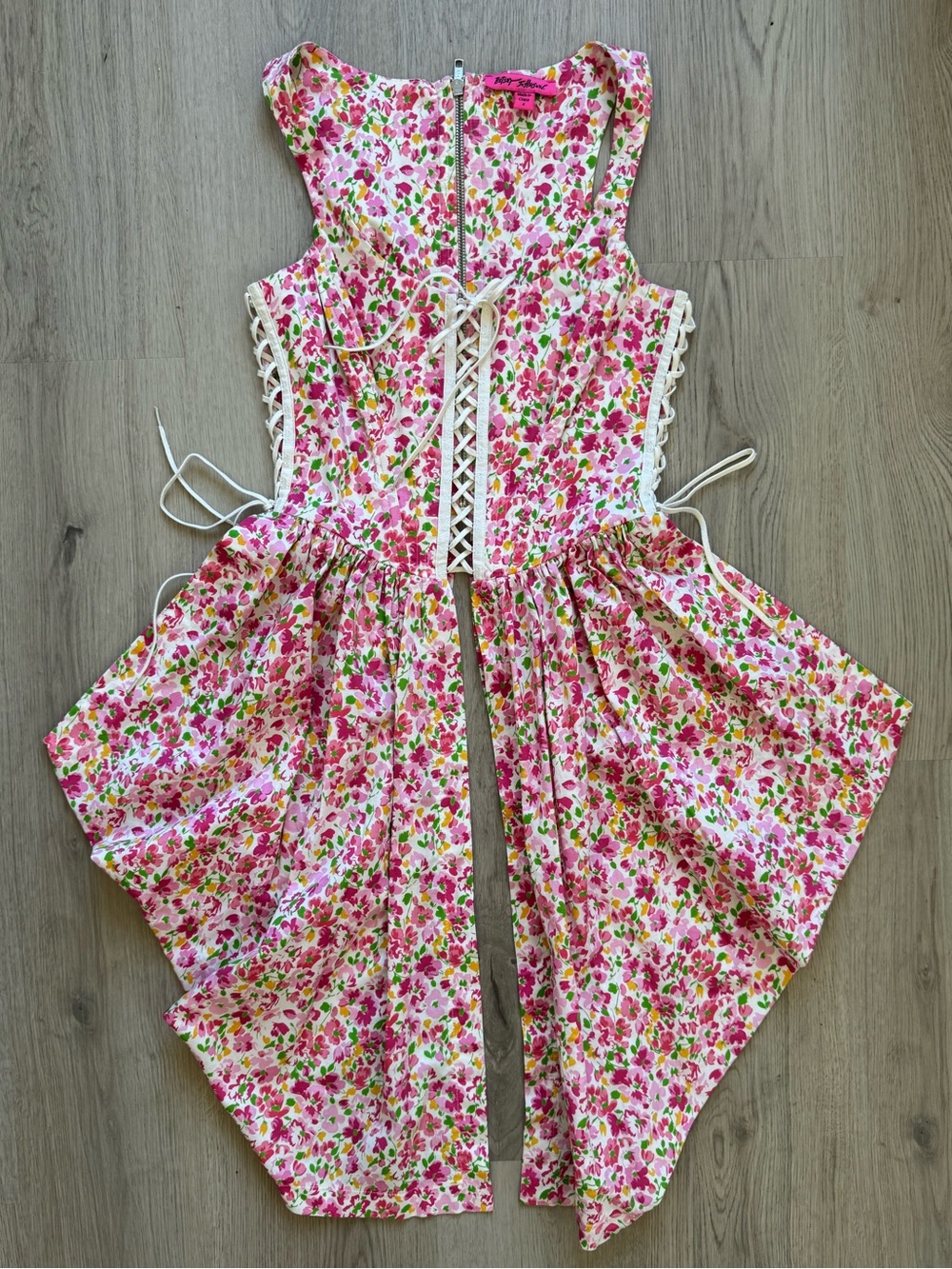 Rare Vintage Y2K Betsey Johnson Pink Floral Lace-Up Ren Faire Corset Tunic Top 4